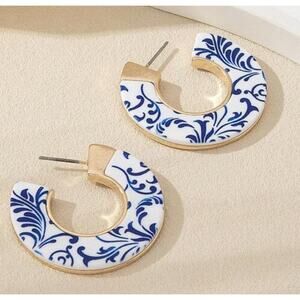 Chinoiserie Blue and White Hoop Earrings